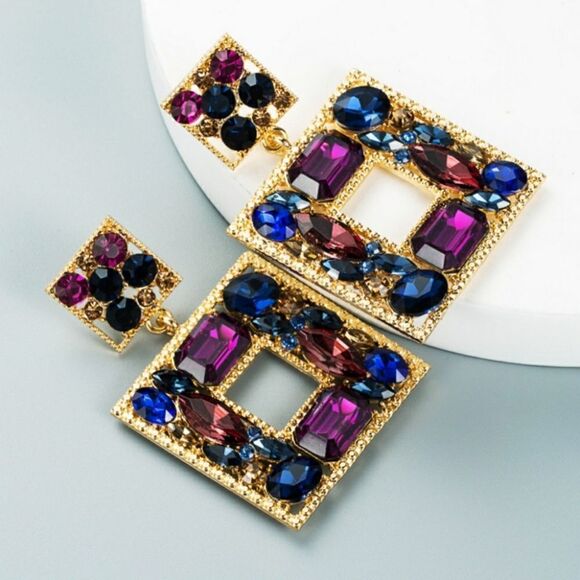 Fashion Jewelry Jewelry - Rhinestone Geometric Statement Earrings Purple & Blue